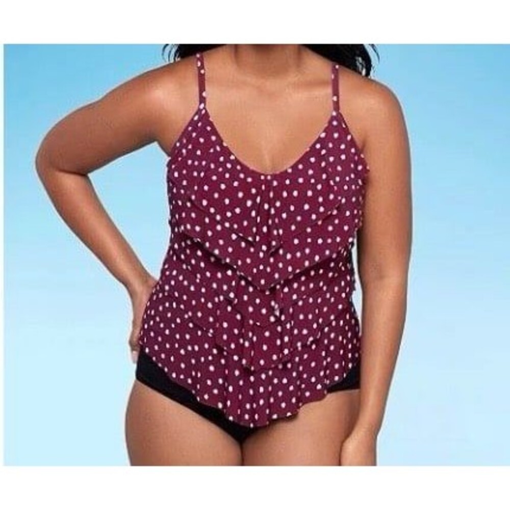 Trimshaper Womens Rachel Tankini Swimsuit Top Size 14 Cherrywine New With Tag